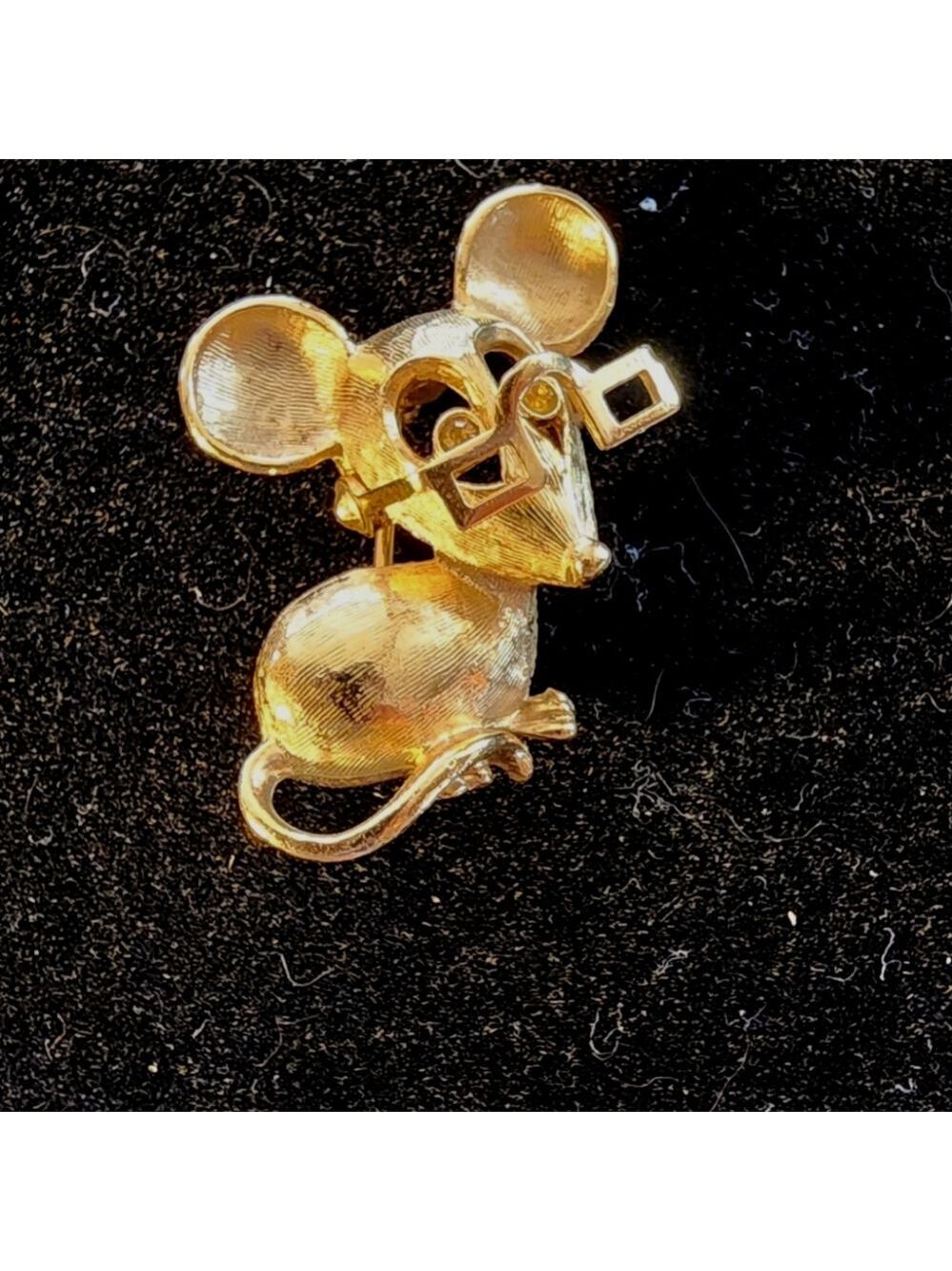 Avon Gold-Tone Mouse Brooch with Glasses